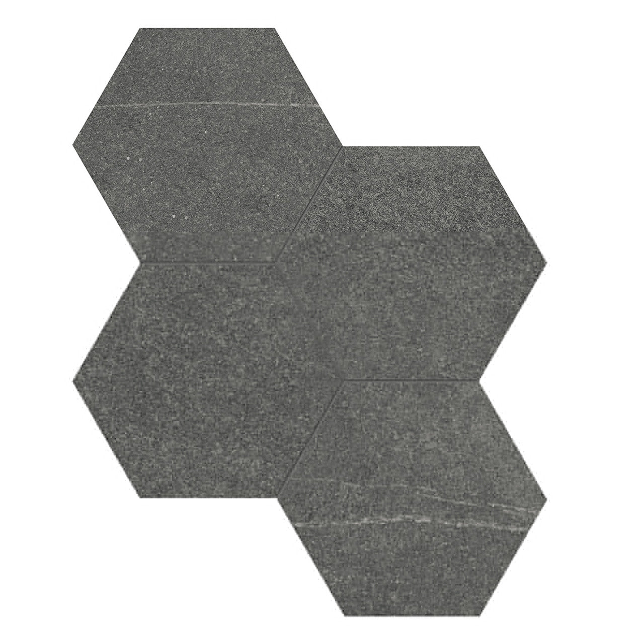 Anatolia Tile 6" Mjork Color Body Porcelain Carbon 4 Piece Mosaic Hexagon 4501-0378-0 1 Sheet = .80 Sq. Ft." Carbon 6" Hexagon - premium natural stone mosaic tile from Anatolia Tile, available at PoshHaus showroom in Keene, NH