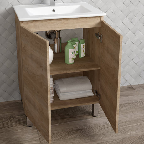 DAX Sunset Engineered Wood and Porcelain Onix Basin with Vanity, 24", Oak DAX-SUN012414-ONX