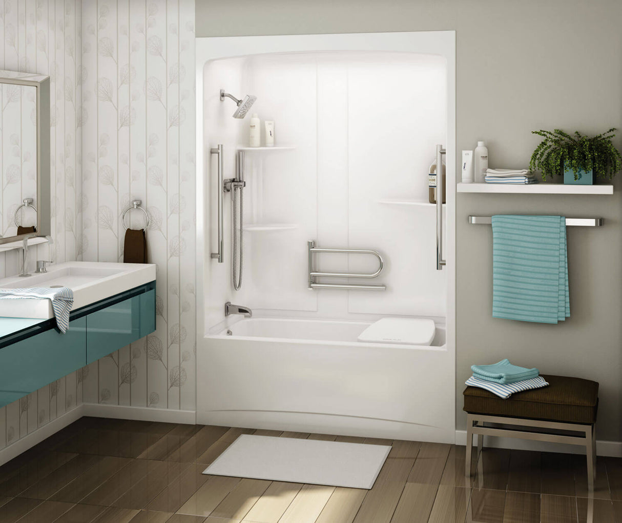 MAAX 107000-SR-103-001 ALLIA TSR-6032 Acrylic Alcove Right-Hand Drain Three-Piece Aeroeffect Tub Shower in White