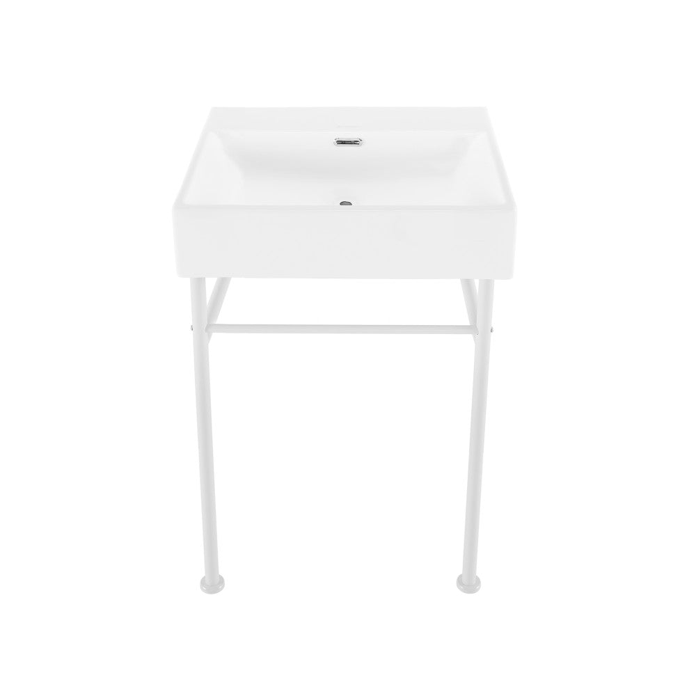 Claire 24" Rectangle Zero Hole Console Sink with Matte White Legs