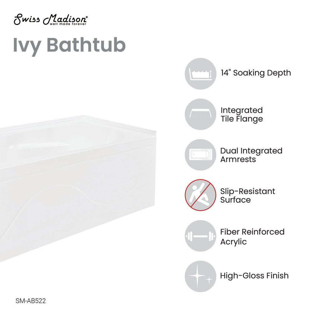 Ivy 48'' x 32" Bathtub with Apron Left Hand Drain in White