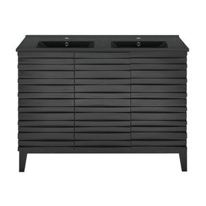 Cascade 48 in. Black Oak, Double Basin Bathroom Vanity With Black Ceramic Sink Top