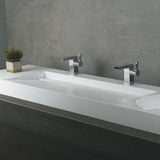 DAX Solid Surface Rectangular Double Bowl Top Mount Bathroom Basin, Matte White DAX-AB-1371