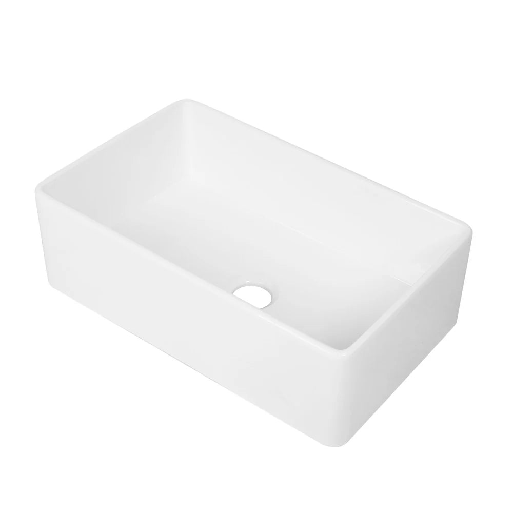 PoshHaus 33" Single Basin Fireclay Farmhouse Kitchen Sink in Glossy White