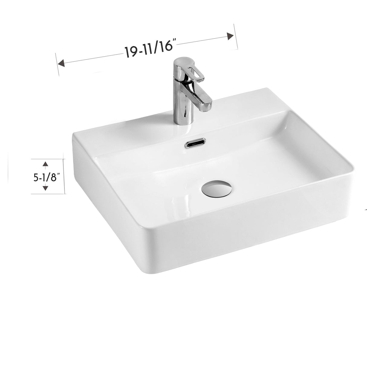 DAX Ceramic Rectangular Bathroom Vessel Basin, 20", White Matte DAX-CL1275-WM