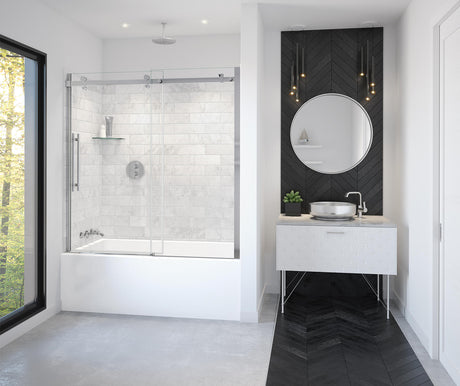 MAAX 138480-900-084-000 Vela 56 ½-59 x 59 in. 8 mm Sliding Tub Door for Alcove Installation with Clear glass in Chrome
