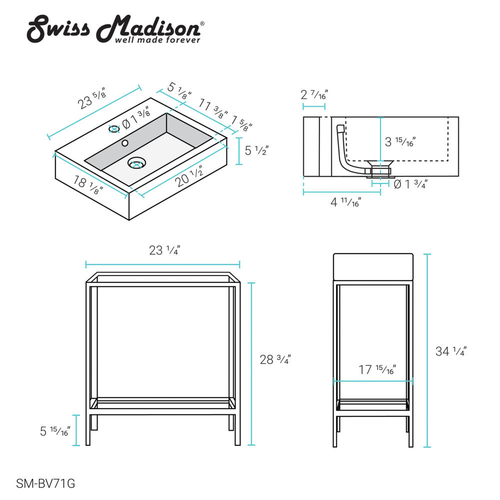 Pierre 24 Single, Freestanding, Open Shelf, Gold Metal Frame Bathroom Vanity