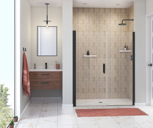 MAAX 138276-900-340-101 Manhattan 55-57 x 68 in. 6 mm Pivot Shower Door for Alcove Installation with Clear glass & Square Handle in Matte Black