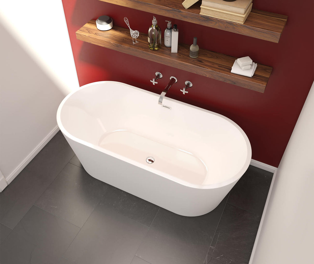 MAAX 106471-000-001-000 Lorca 6731 Acrylic Freestanding Center Drain Bathtub in White with White Skirt