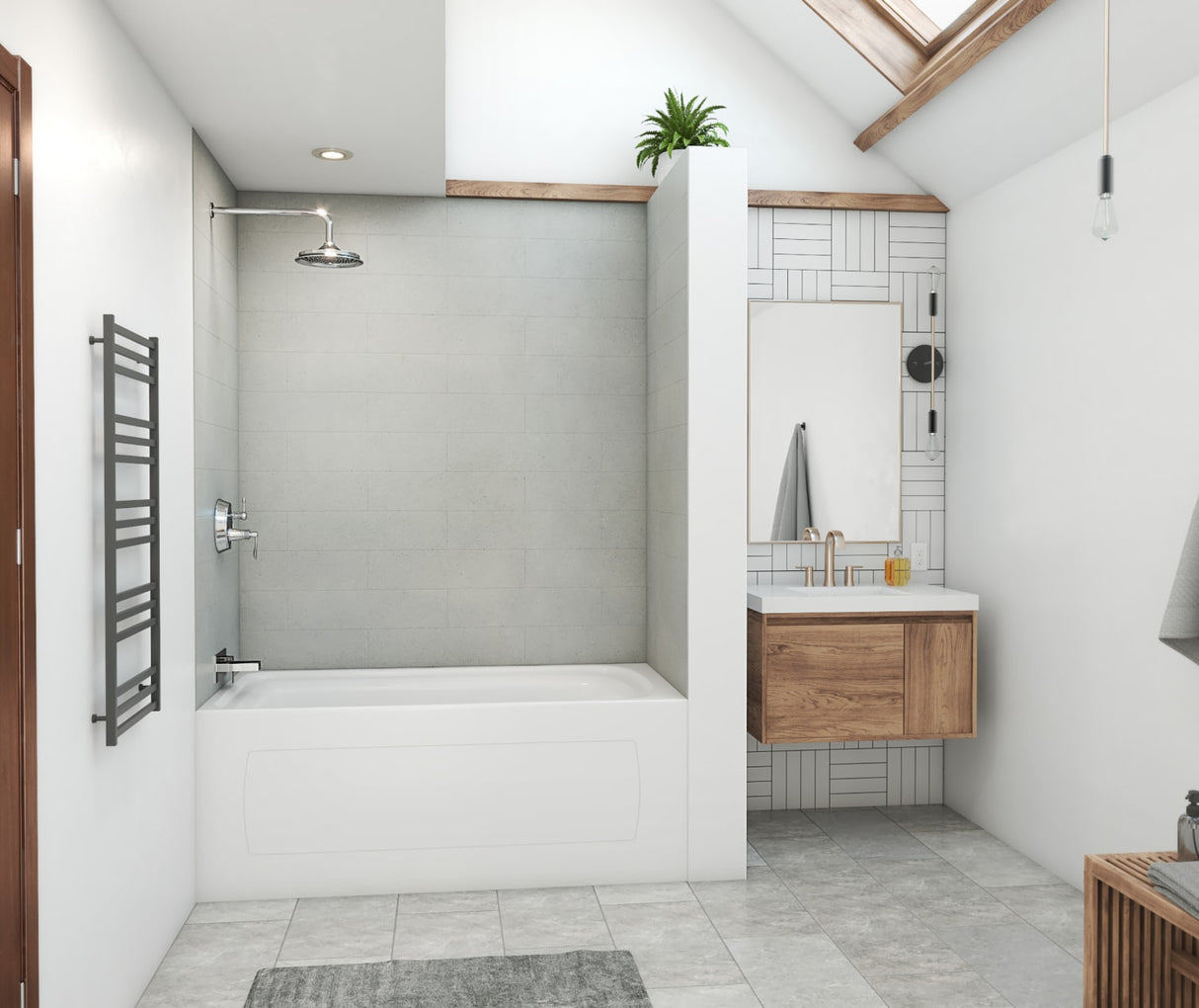 Swanstone MSMK72-3636 36 x 36 x 72 Swanstone Modern Subway Tile Glue up Bathtub and Shower Wall Kit in Ash Gray MSMK723636.203