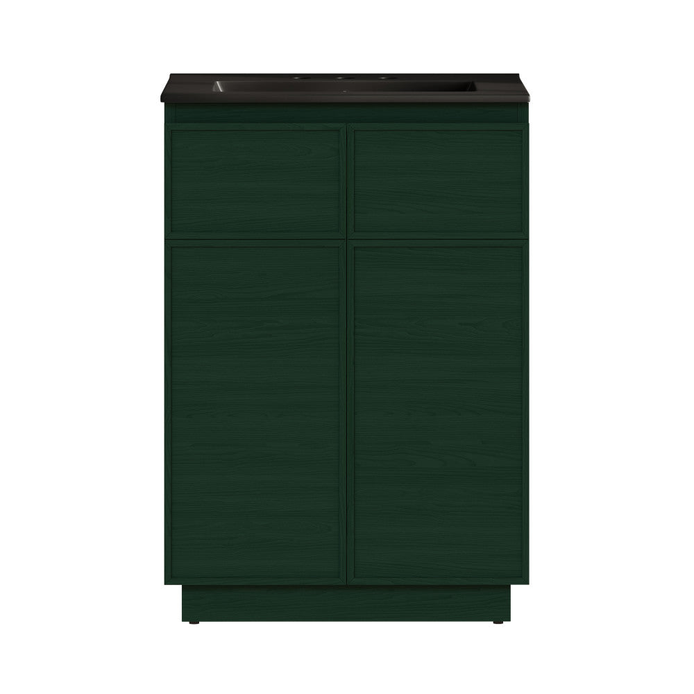 St. Tropez 24" Freestanding Bathroom Vanity in Green Oak with Black 3-Hole Widespread Sink Top