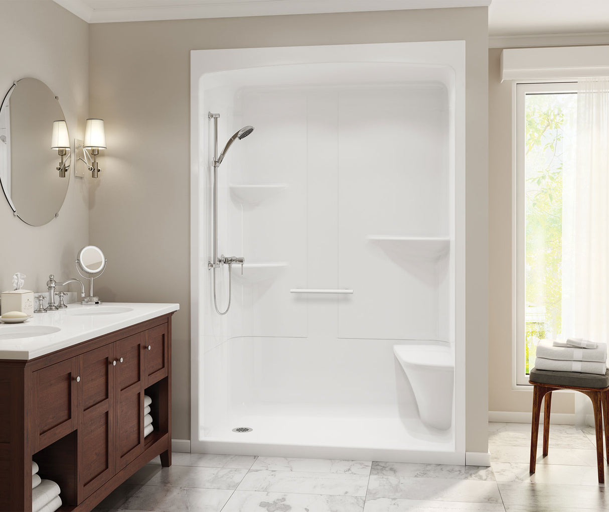 MAAX 105922-LC-000-001 Camelia SHR-6034 Acrylic Alcove Center Drain One-Piece Shower in White