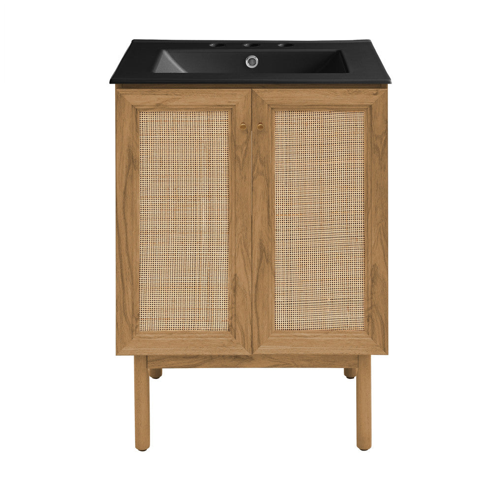 Classe 24" Freestanding Bathroom Vanity in Golden Oak with Black 3-Hole Centerset Sink Top