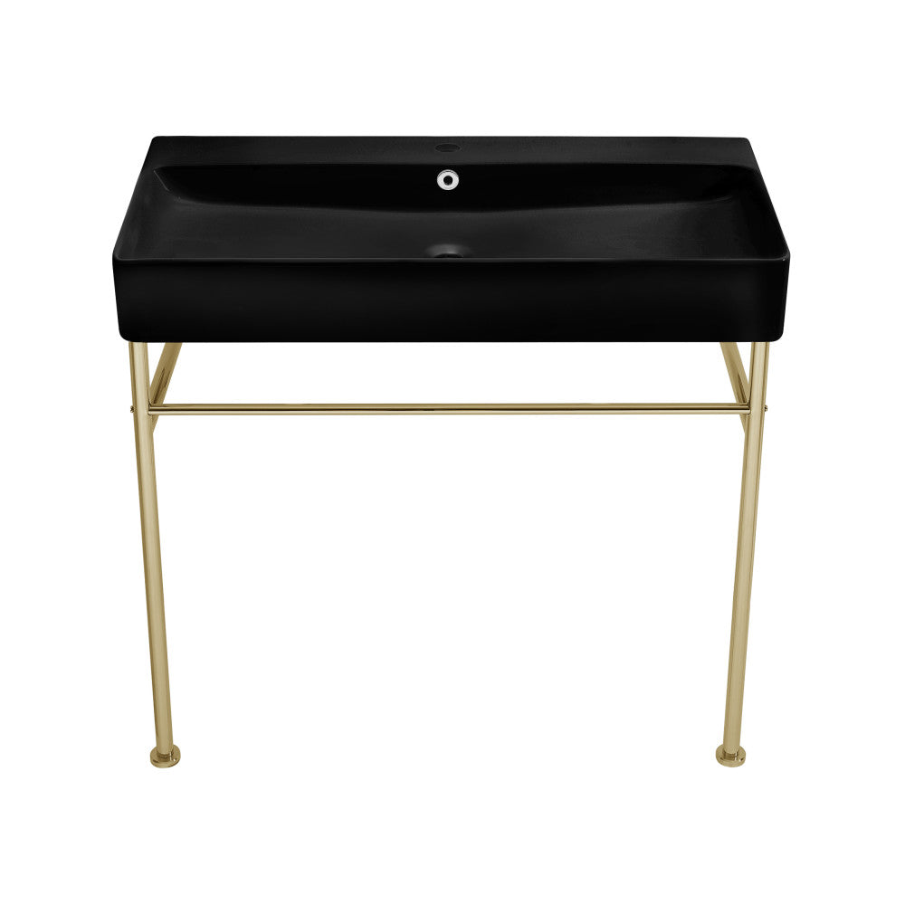 Carre 36 Ceramic Console Sink Matte Black Basin Gold Legs