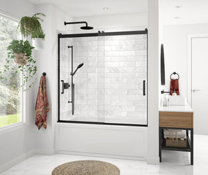 MAAX 136692-900-340-000 Revelation Round 56-59 in. x 56 ¾-59 ¼ in. 6 mm Bypass Tub Door for Alcove Installation with Clear glass in Matte Black