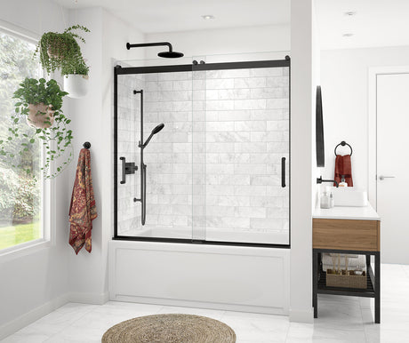 MAAX 136692-900-340-000 Revelation Round 56-59 in. x 56 ¾-59 ¼ in. 6 mm Bypass Tub Door for Alcove Installation with Clear glass in Matte Black