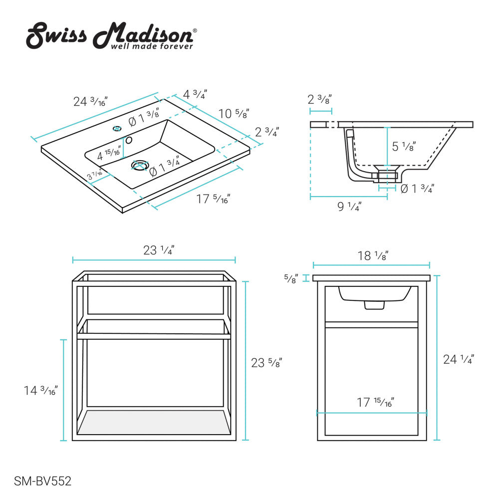 Pierre 24 Single, Metal Frame, Open Shelf, Bathroom Vanity