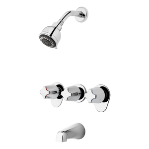 3-Handle Tub & Shower Faucet with Metal Knob Handles