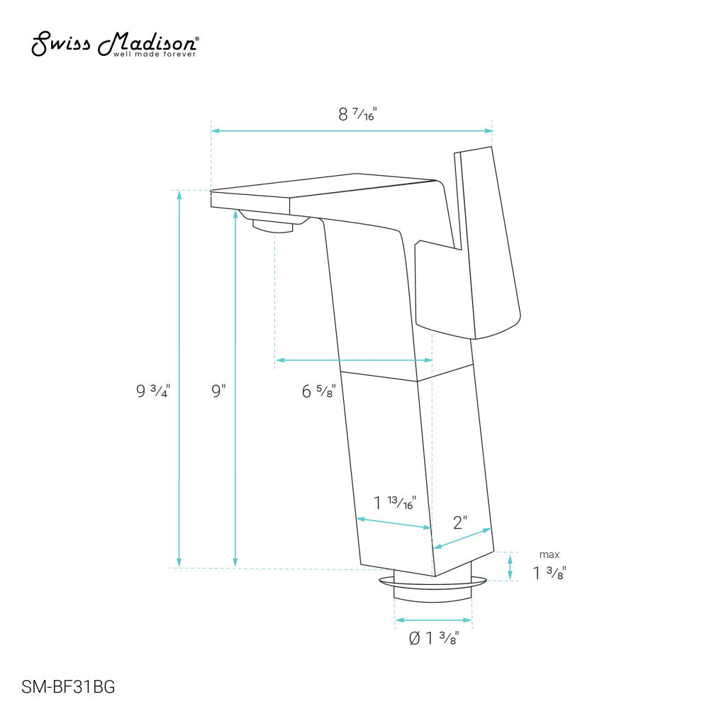 Carre Single Hole, Single-Handle, High Arc Bathroom Faucet in Brushed Gold