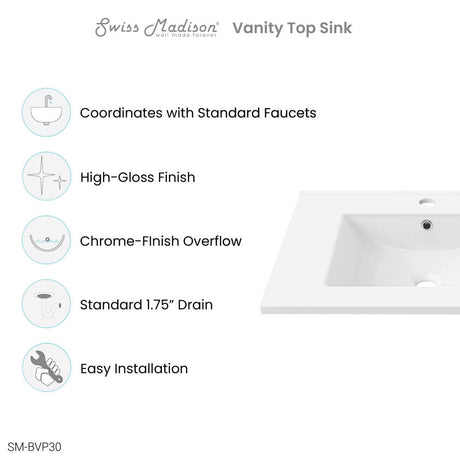 30" Ceramic Vanity Sink Top