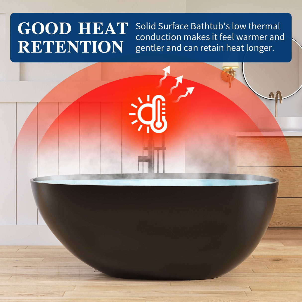 New England Home Goods Kilimanjaro 59" Freestanding Tub in Black - Stone Resin Solid Surface