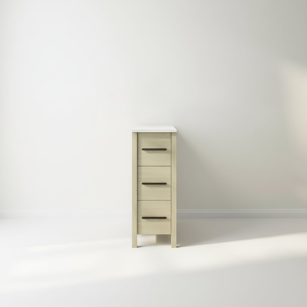 New England Home Goods Palm 12" Single Sink Vanity in White - Engineered Wood; Stone Top