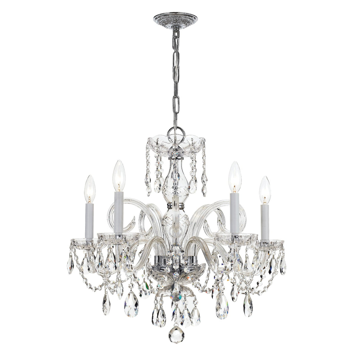 Traditional Crystal 5 Light Hand Cut Crystal Polished Chrome Chandelier 1005-CH-CL-MWP