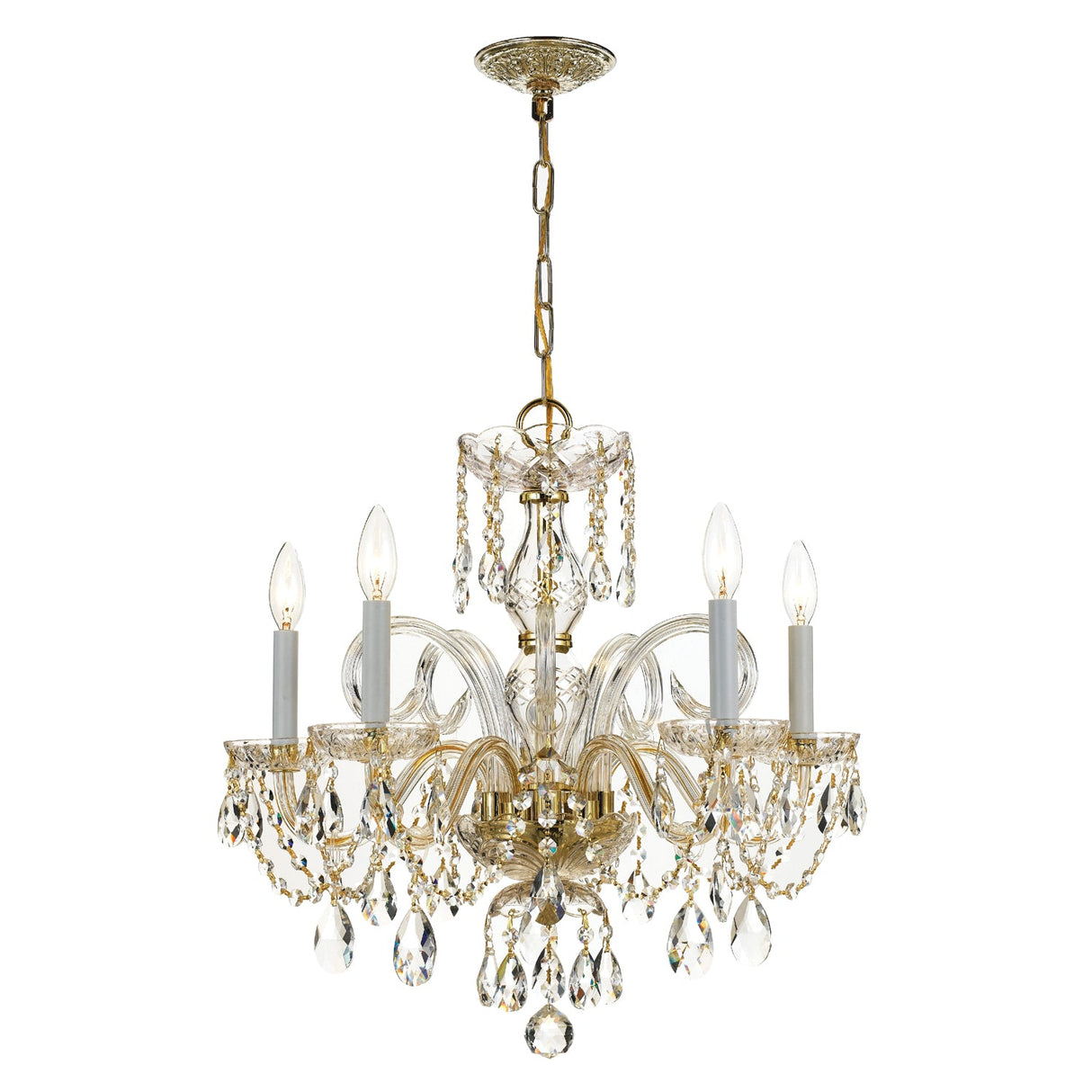 Traditional Crystal 5 Light Hand Cut Crystal Polished Brass Chandelier 1005-PB-CL-MWP