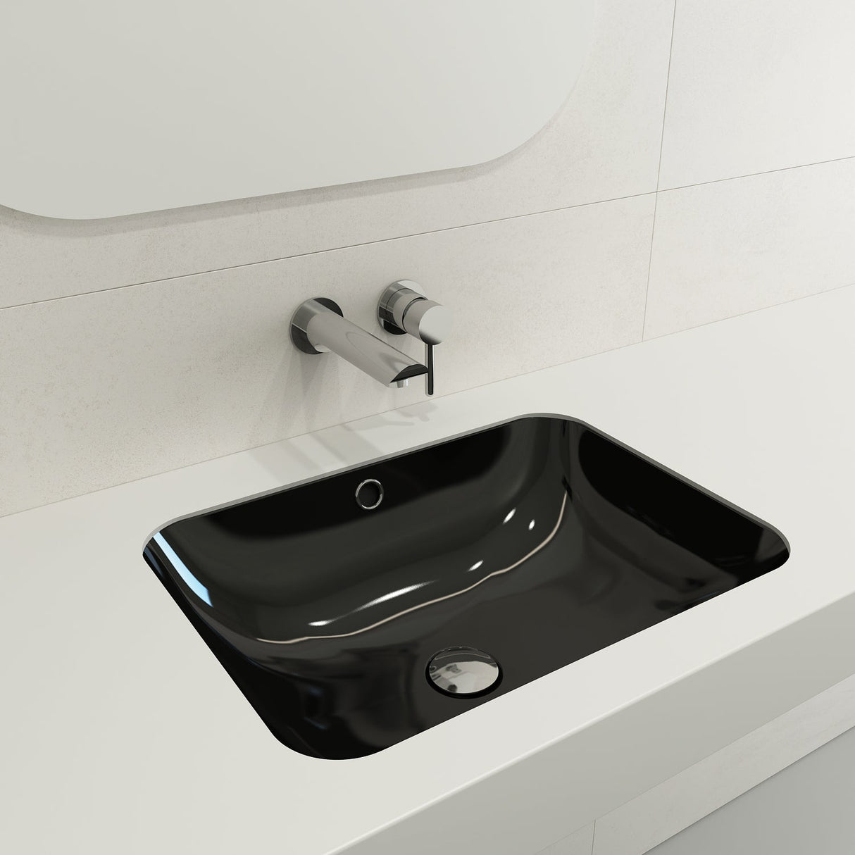 BOCCHI 1006-005-0125 Scala Undermount Sink Fireclay 21.75 in. with Overflow in Black