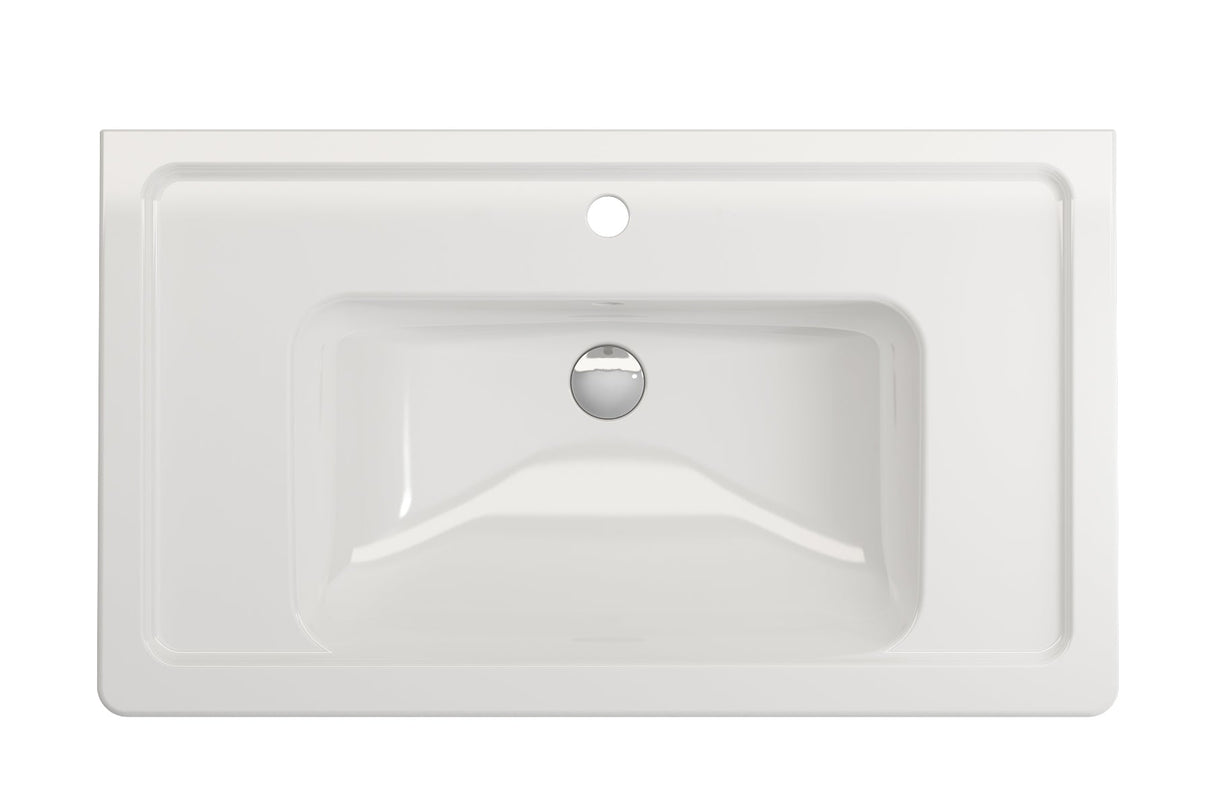 BOCCHI 1008-001-0126 Taormina Wall-Mounted Sink Basin Fireclay 33.75 in. 1-Hole with Overflow in White