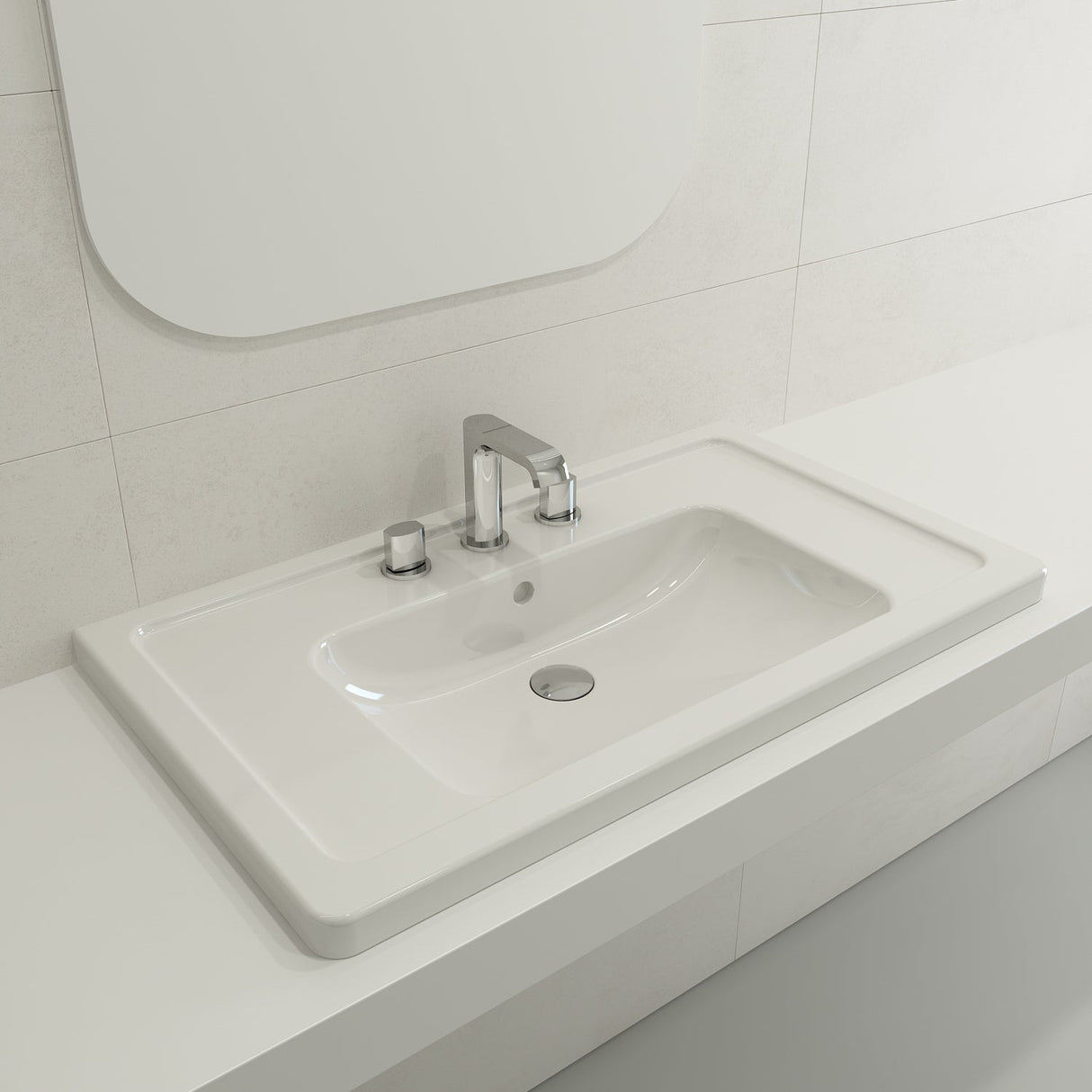 BOCCHI 1008-001-0127 Taormina Wall-Mounted Sink Basin Fireclay 33.75 in. 3-Hole with Overflow in White