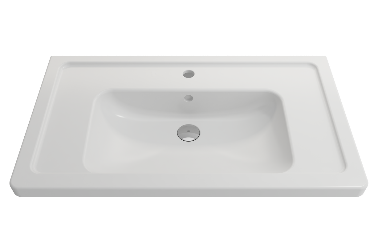 BOCCHI 1008-002-0126 Taormina Wall-Mounted Sink Basin Fireclay 33.75 in. 1-Hole with Overflow in Matte White