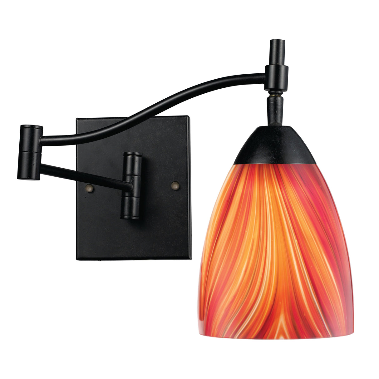 Elk 10151/1DR-M Celina 1-Light Swingarm Wall Lamp in Dark Rust with Multi-colored Glass