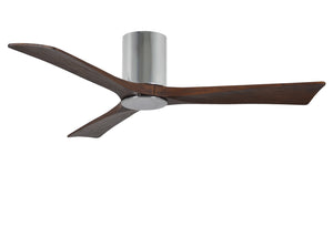Matthews Fan IR3HLK-CR-WA-52 Irene-3HLK three-blade flush mount paddle fan in Polished Chrome finish with 52” solid walnut tone blades and integrated LED light kit.
