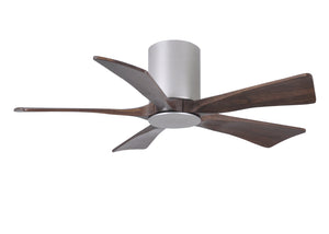 Matthews Fan IR5HLK-BN-WA-42 IR5HLK five-blade flush mount paddle fan in Brushed Nickel finish with 42” solid walnut tone blades and integrated LED light kit.