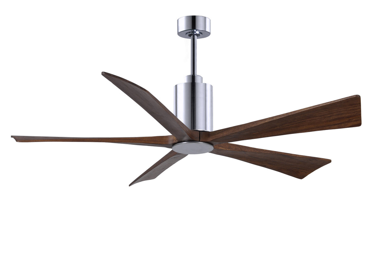 Matthews Fan PA5-CR-WA-60 Patricia-5 five-blade ceiling fan in Polished Chrome finish with 60” solid walnut tone blades and dimmable LED light kit 