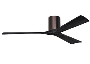 Matthews Fan IR3H-BB-BK-60 Irene-3H three-blade flush mount paddle fan in Brushed Bronze finish with 60” solid matte black wood blades. 