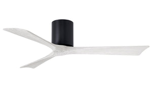 Matthews Fan IR3H-BK-MWH-52 Irene-3H three-blade flush mount paddle fan in Matte Black finish with 52” solid matte white wood blades. 