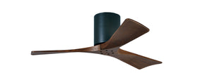 Matthews Fan IR3H-BK-WA-42 Irene-3H three-blade flush mount paddle fan in Matte Black finish with 42” solid walnut tone blades. 