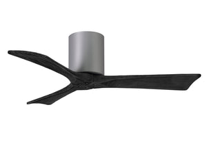 Matthews Fan IR3H-BN-BK-42 Irene-3H three-blade flush mount paddle fan in Brushed Nickel finish with 42” solid matte black wood blades. 
