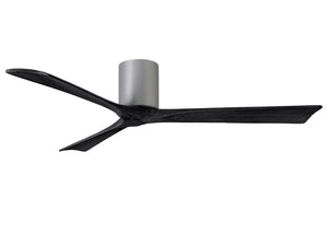Matthews Fan IR3H-BN-BK-60 Irene-3H three-blade flush mount paddle fan in Brushed Nickel finish with 60” solid matte black wood blades. 