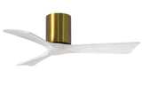 Matthews Fan IR3H-BRBR-MWH-42 Irene-3H three-blade flush mount paddle fan in Brushed Brass finish with 42” solid matte white wood blades. 