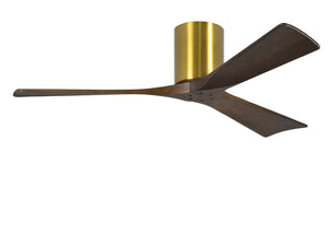 Matthews Fan IR3H-BRBR-WA-52 Irene-3H three-blade flush mount paddle fan in Brushed Brass finish with 52” solid walnut tone blades. 