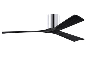 Matthews Fan IR3H-CR-BK-60 Irene-3H three-blade flush mount paddle fan in Polished Chrome finish with 60” solid matte black wood blades. 