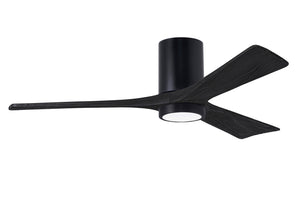 Matthews Fan IR3HLK-BK-BK-52 Irene-3HLK three-blade flush mount paddle fan in Matte Black finish with 52” solid matte black wood blades and integrated LED light kit.