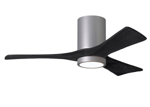 Matthews Fan IR3HLK-BN-BK-42 Irene-3HLK three-blade flush mount paddle fan in Brushed Nickel finish with 42” solid matte black wood blades and integrated LED light kit.