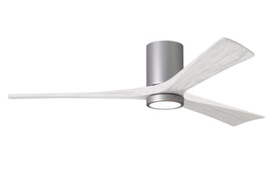 Matthews Fan IR3HLK-BN-MWH-60 Irene-3HLK three-blade flush mount paddle fan in Brushed Nickel finish with 60” solid matte white wood blades and integrated LED light kit.