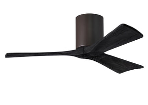 Matthews Fan IR3H-TB-BK-42 Irene-3H three-blade flush mount paddle fan in Textured Bronze finish with 42” solid matte black wood blades. 