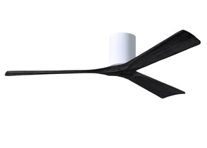 Matthews Fan IR3H-WH-BK-60 Irene-3H three-blade flush mount paddle fan in Gloss White finish with 60” solid matte black wood blades.