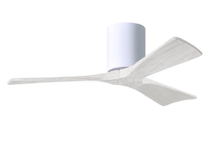 Matthews Fan IR3H-WH-MWH-42 Irene-3H three-blade flush mount paddle fan in Gloss White finish with 42” solid matte white wood blades.